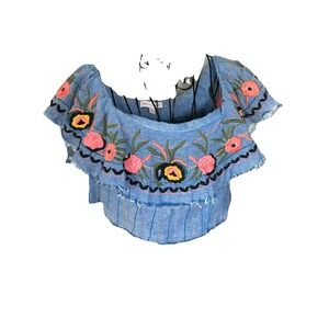 Women's Red Carter Chambray Floral Embroidered Cropped Top Size M Festival